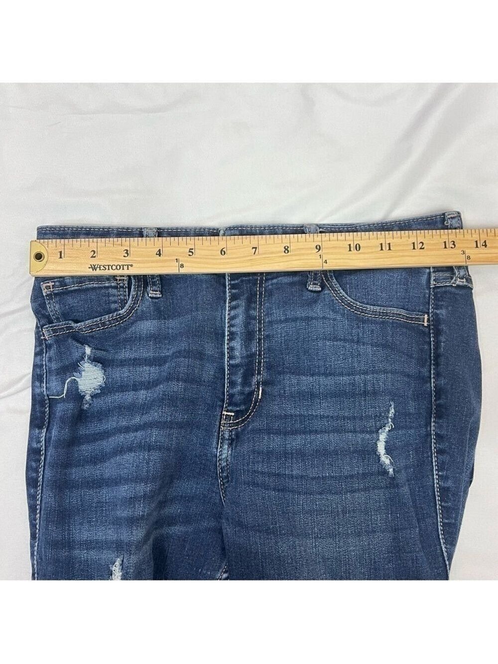 Hollister Jeans Womens Sz 5 S Blue High Rise Super Skinny Crop Distressed 27x24 - Picture 9 of 14